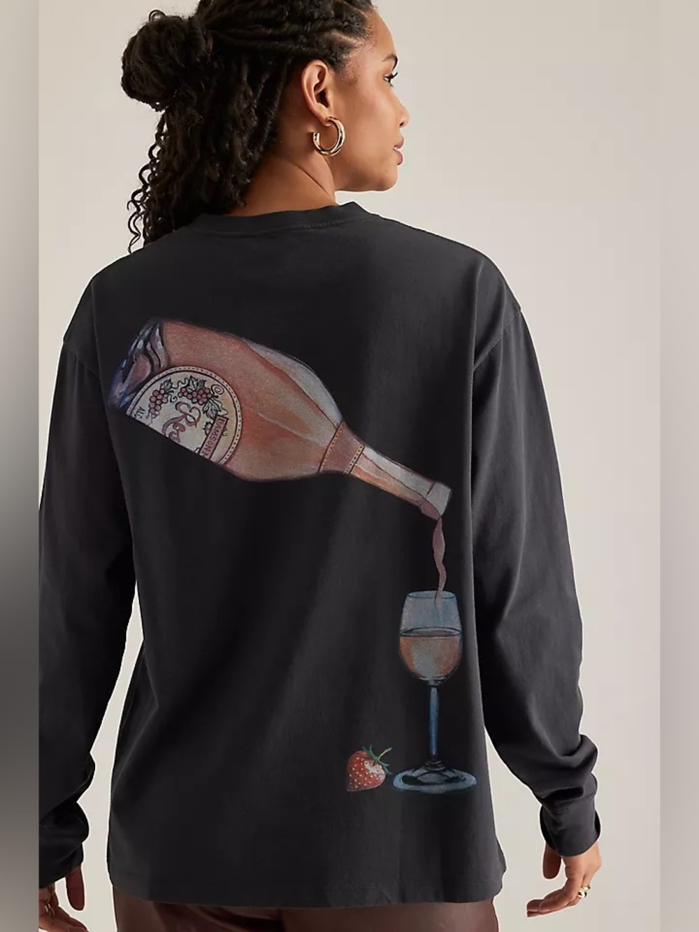 Damson Madder Rose Wine Long Sleeve Tee in Charcoal 6 - Picture 5 of 7